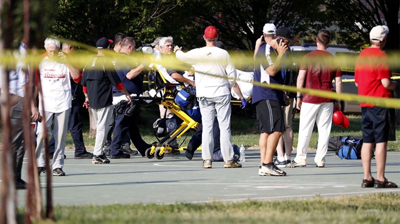 The scene of the shooting at a GOP baseball practice Wednesday morning near DC. (Photo Shawn Thew via CNN)