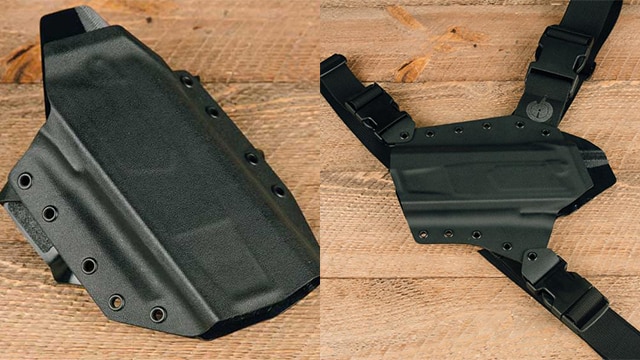 GunfightersINC supplies the Ronin, left, and Kenai chest holster, right, for the Maxim 9. (Photo: SilencerCo)