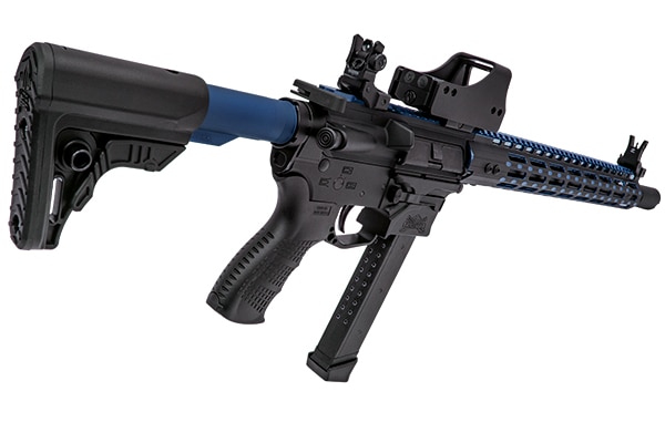 The blue tube paired with the blue UTG Pro Super Slim handguards. (Photo: Leaper's)