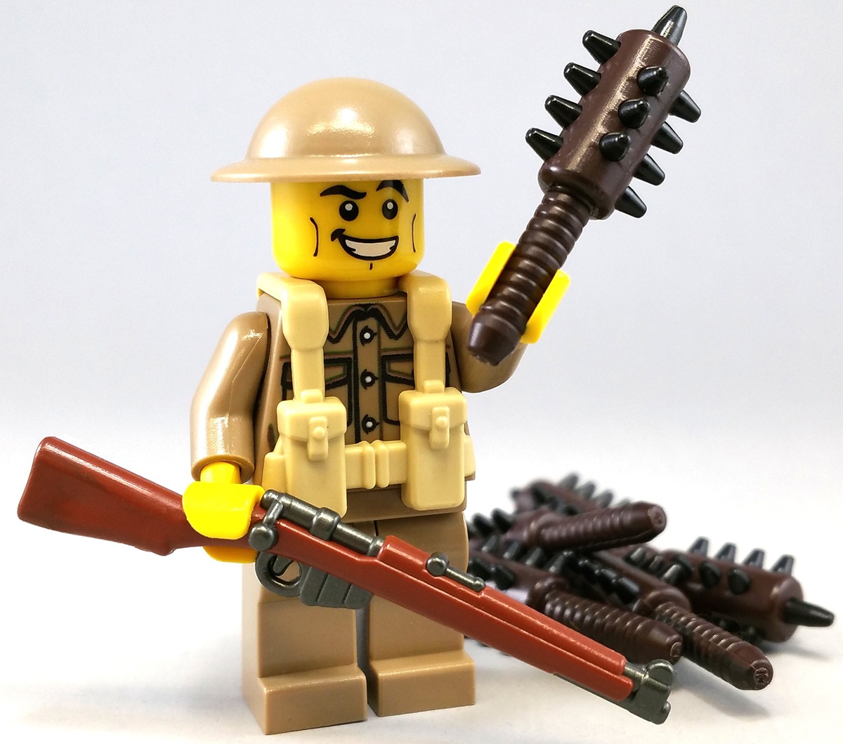 Melding modern with historic, this minifig boasts a rifle in one hand and a mace in the other. (Photo: BrickArms)