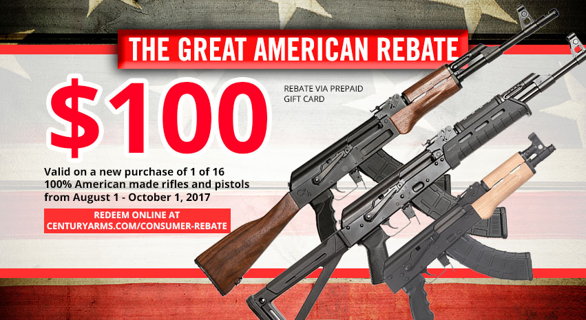 Century Arms coughs up $100 gift cards to consumers buying one of 16 new rifles or pistols from the company. (Photo: Century Arms)
