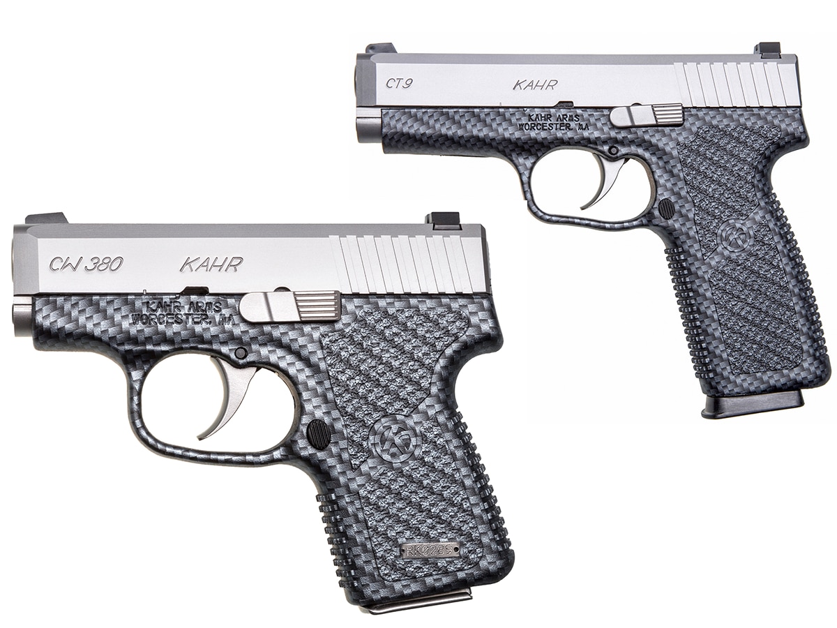The CT9, top, and the CW380, bottom, in black carbon fiber are the newest pistols to hit Kahr's lineup. (Photo: Kahr)