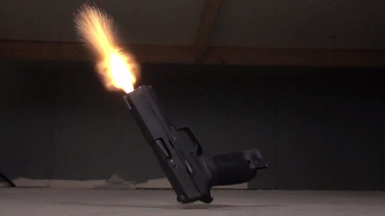 The Sig P320 firing during a drop test conducted by Omaha Outdoors. (Photo: Omaha Outdoors via YouTube)