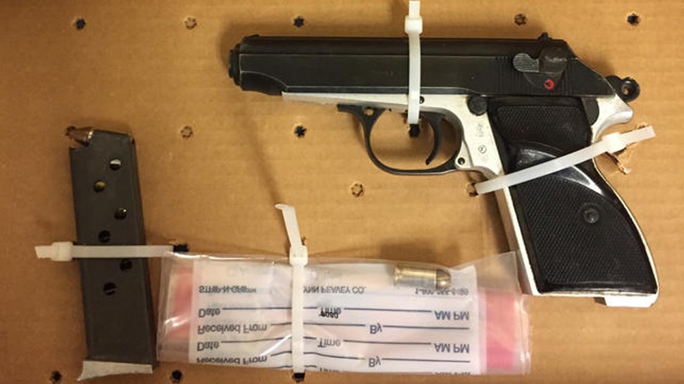 A 9mm TGI pistol recovered from a Hartford suspect in November 2016 on a fancy backdrop. (Photo: Hartford Police Dept.)
