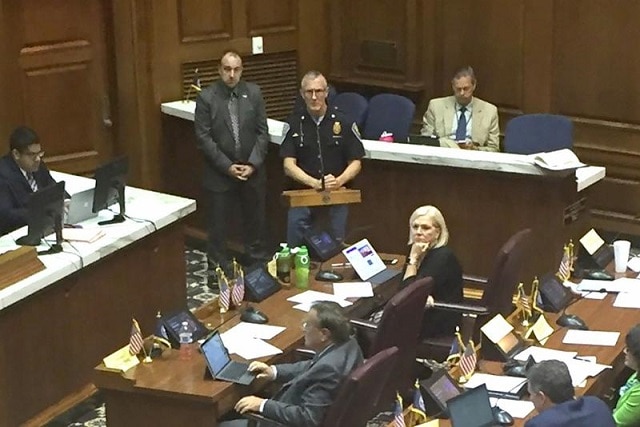Indiana State Police Maj. Mike White voiced his opposition to a proposal that would repeal Indiana's permit requirement to carry a firearm. (Photo: Jill Sheridan/IPB News)