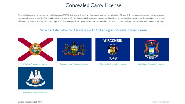 A sheriff in Pennsylvania warns the website, www.concealcarryservices.com, is a scam. (Photo: Screenshot/concealcarryservices.com)