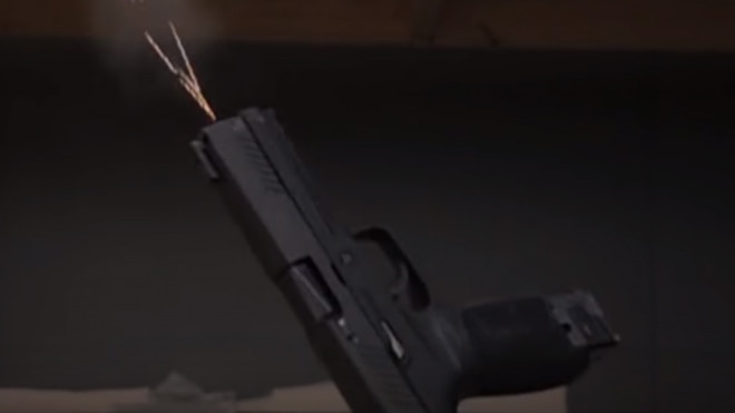 The Sig Sauer P320 pistol during drop safety testing. (Photo: Omaha Outdoors)