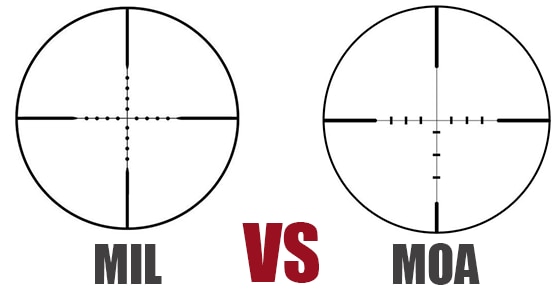 The Bushnell Elite MIL Scope, left, and Vortex Viper MOA scope, right, illustrate a difference between MIL and MOA. (Photo: Newegg, Graphic: Jacki Billings)
