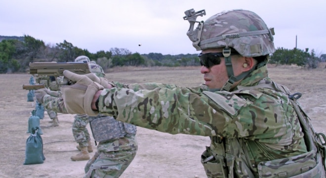 3rd Cavalry Regiment, fire the M17 Modular Handgun System for the first time during a weapons qualification range Jan. 19, 2018 at Fort Hood, Texas