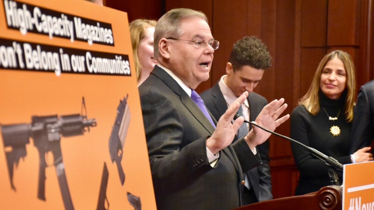 U.S. Sen. Bob Menendez, D-NJ, and fellow Democrats announced an effort to ban most magazines that can hold more than 10 rounds of ammunition. (Photo: Menendez's office)