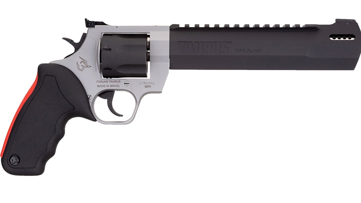 Taurus .357 Raging Hunter revolver with stainless frame and black barrel/cylinder