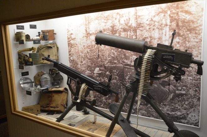 American WWI machine guns include a M1916 Colt Browning Potato Digger and a M1917 Browning Watercooled both in .3006