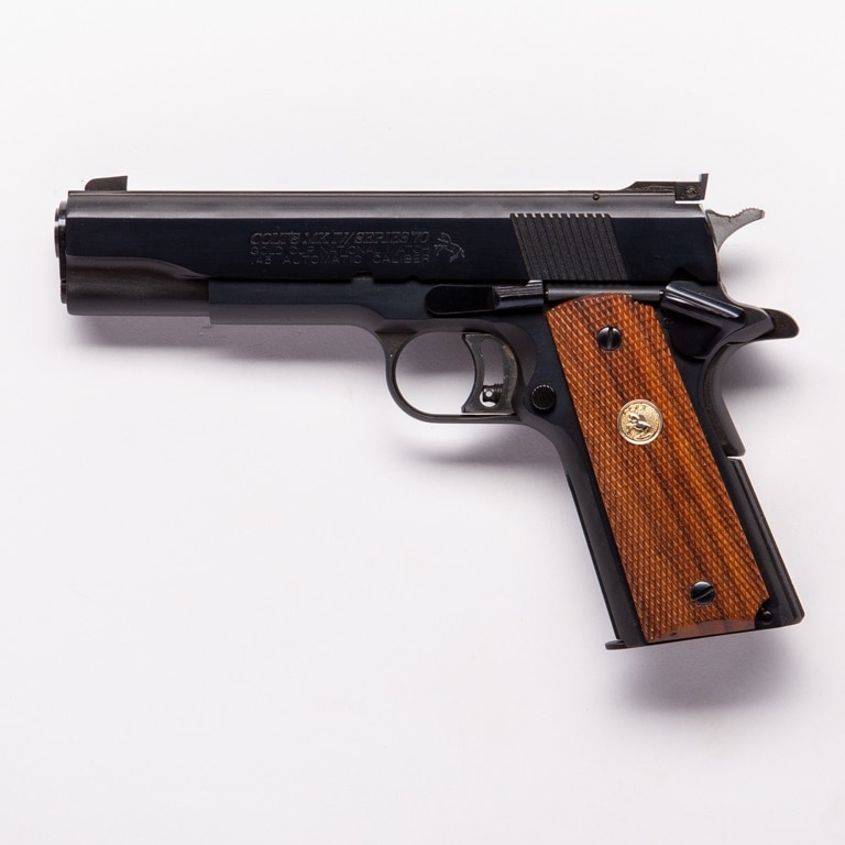 The blued Colt Gold Cup National Match from 1982, among the several in the Guns.com Vault, shows the everlasting beauty that is John Moses Browning's original M1911 design, which has been a staple of for Colt for over 100 years. (Photo: Richard Taylor/Guns.com)