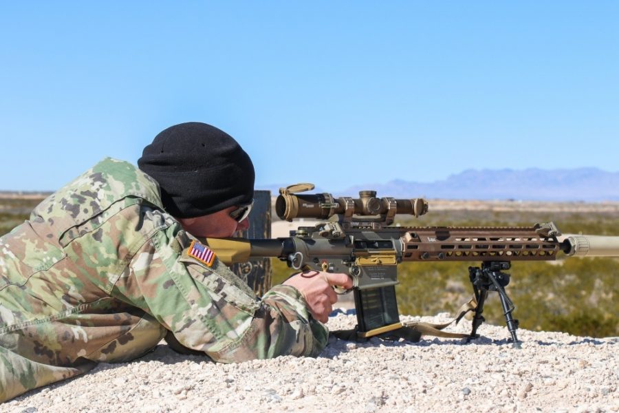 Fort Bliss Alpha Company 4-17 Infantry Battalion, 1st Stryker Brigade Combat Team, 1st Armored Division Squad Designated Marksman Rifle SDM-R Jan. 25 2019 HK G28 sig 1-6x24mm Tango6 (2)