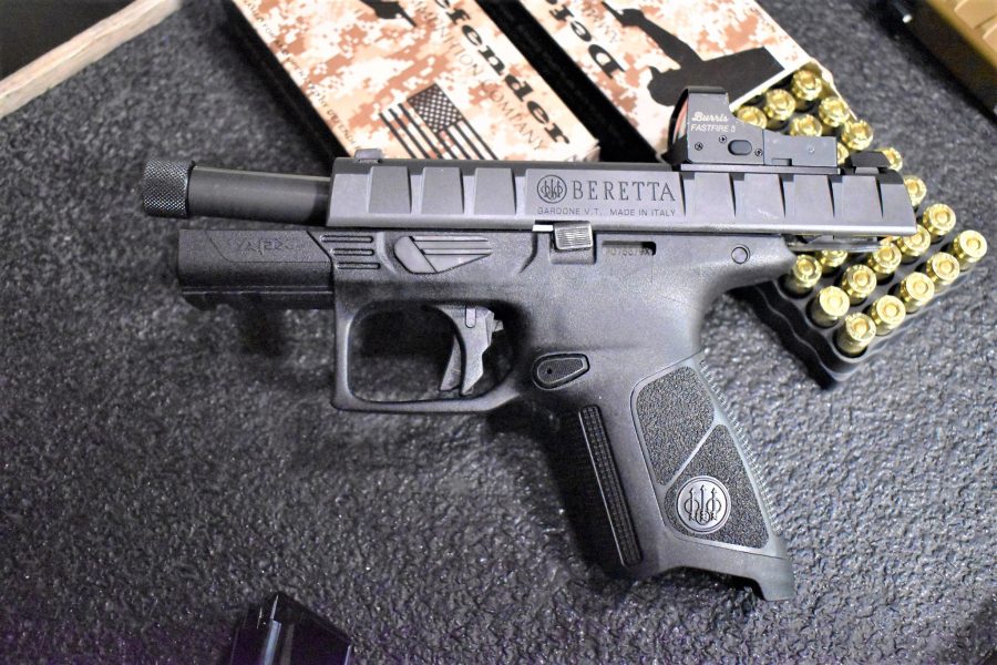 The suppressor-ready APX Centurion Combat at play. Of note, Beretta owns Burris and Steiner.