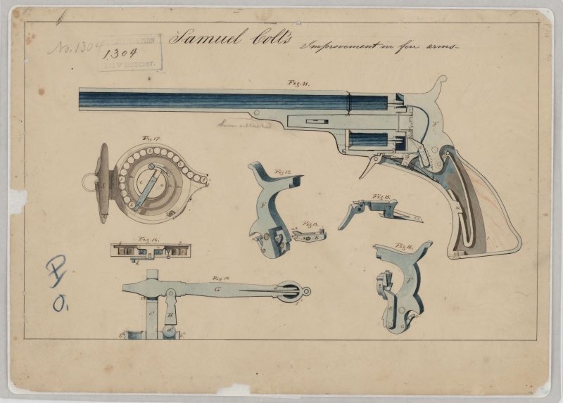 Samuel Colt revolver patent 1836 via NARA 102278478