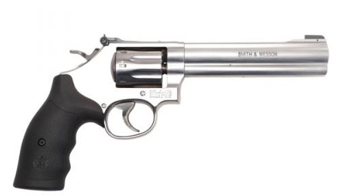 smith and wesson long revolver on white background