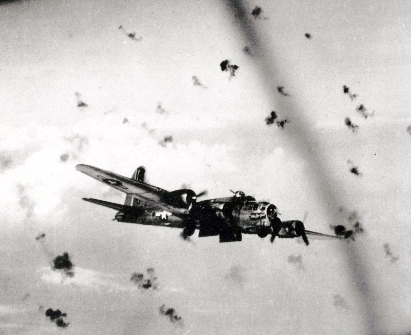 U.S. Army Air Force B-17 bombers flying through flak on their way to a target in Europe. At 25,000 feet, the temperature could drop below -60 degrees Fahrenheit but the Germans had their own way to keep things hot for American aircrews. (Photo: U.S. Air Force photo)