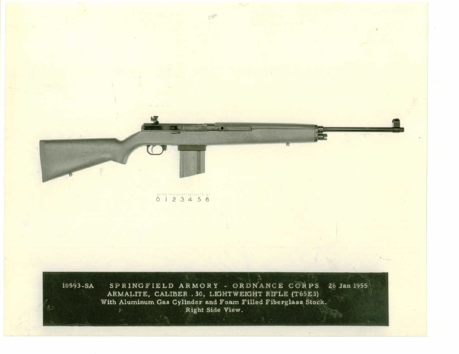 Armalite Caliber .30 Lightweight Rifle, T65E3 - Right Side View foam filled fiberglass stock 10593-SA.A.1