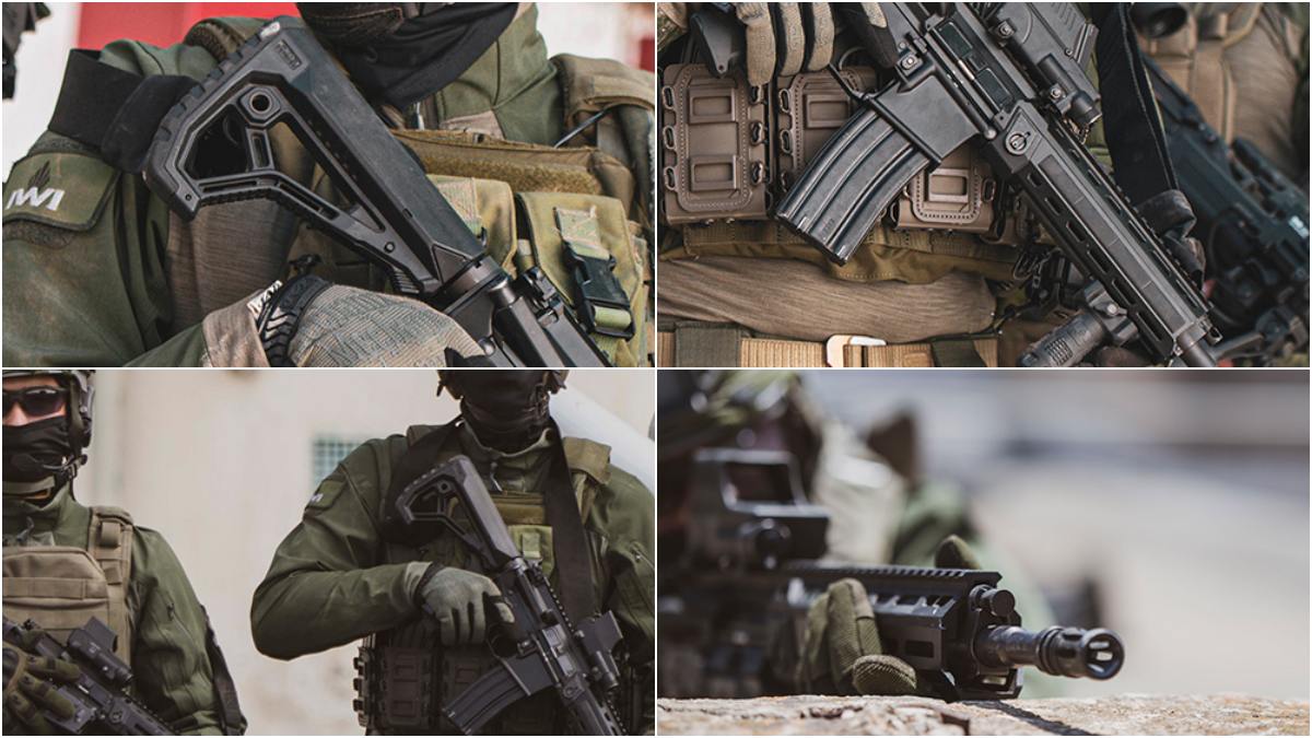Note the features such as a collapsible stock, M-LOK rails with panels, and a free-floating quick-change barrel system that is reportedly suppressor-ready. (Photos: IWI)