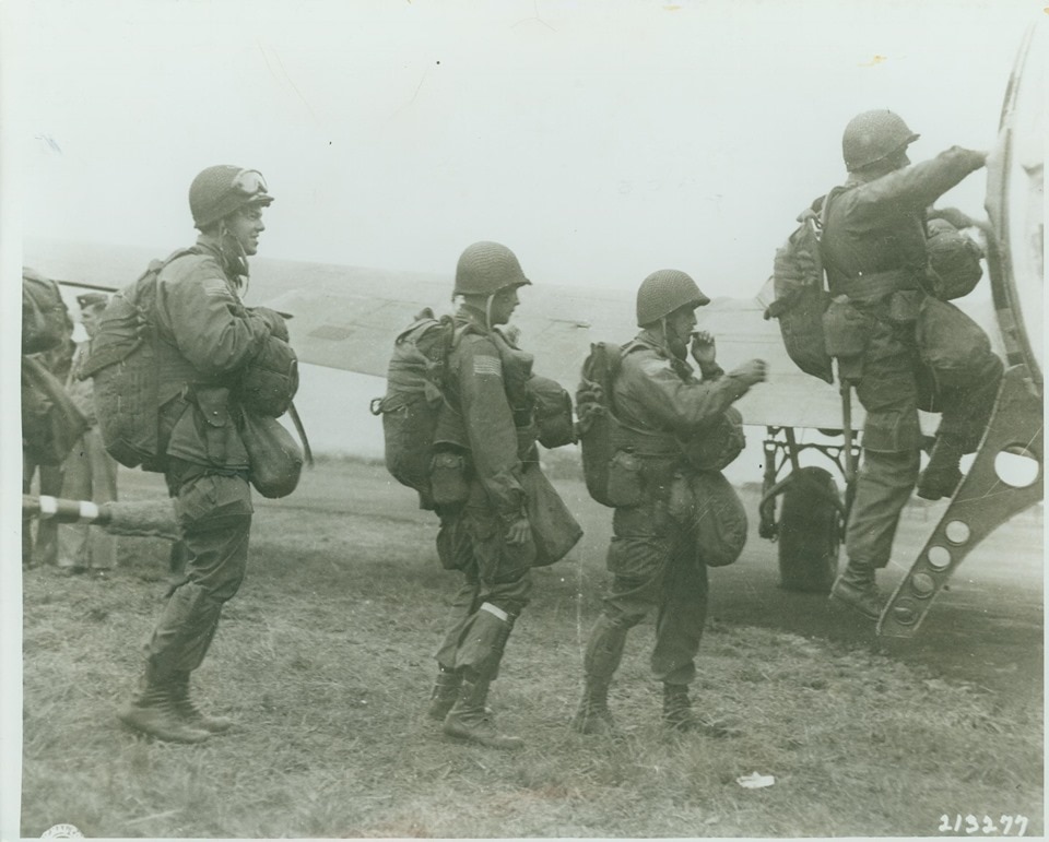 paratroopers from the 82nd Airborne Division loading aircraft for Holland as part of Operation Market Garden, 17 Sep 1944