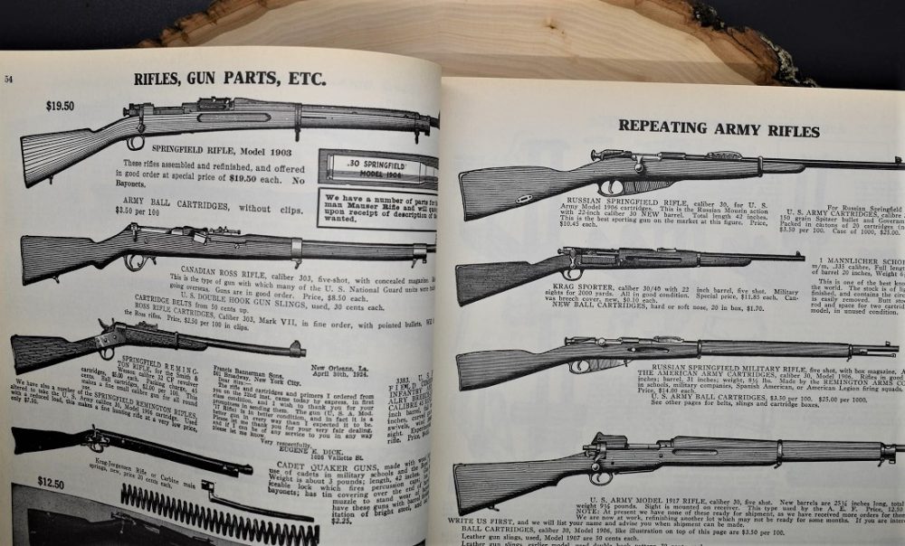 This 1927 Bannerman's catalog has "Russian Springfield Rifles" which were typical Remington-made Tsarist contract Mosin M91s that were converted to .30-06 with new 22-inch barrels, alongside Krag sporters, .32CF Remington Rolling Blocks and Canadian Ross rifles. (Photo: Chris Eger/Guns.com)