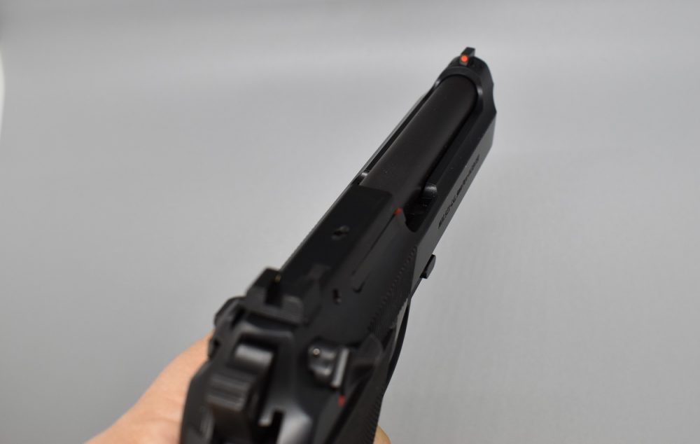 The dovetailed front sight uses a high visibility orange insert while the rear sights are a combat black. Sight radius on the Compact is 5.75-inches.