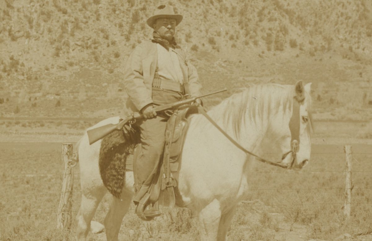 "On the great bear hunt President Roosevelt after leaving Newcastle for the mountains, 1905 Colorado." Note the Colonel, who was president at the time, is carrying the modified M1903 and is using a Spanish-American War-era military-issue Mills Cartridge belt to hold reloads. (Photo: Library of Congress)