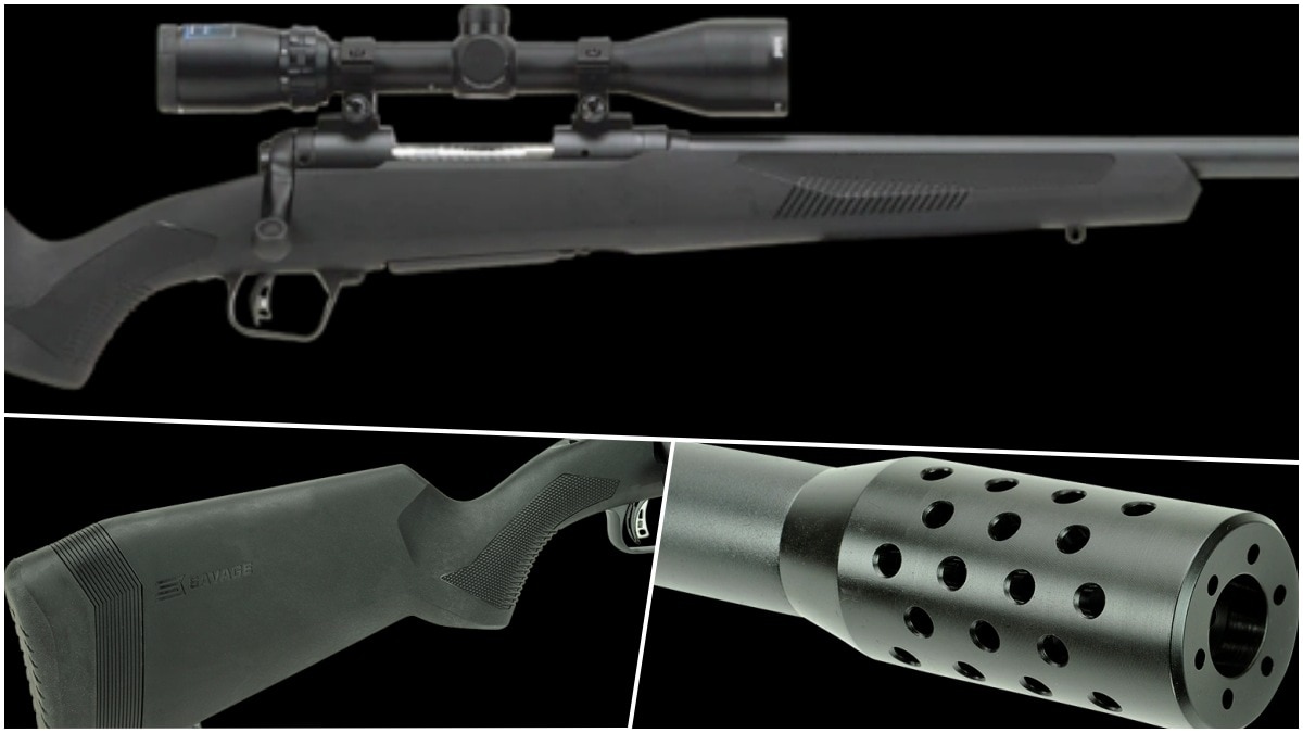 The 3+1 capacity Savage 110 Engage Hunter XP uses a 22-inch barrel with a pretty serious muzzle break.