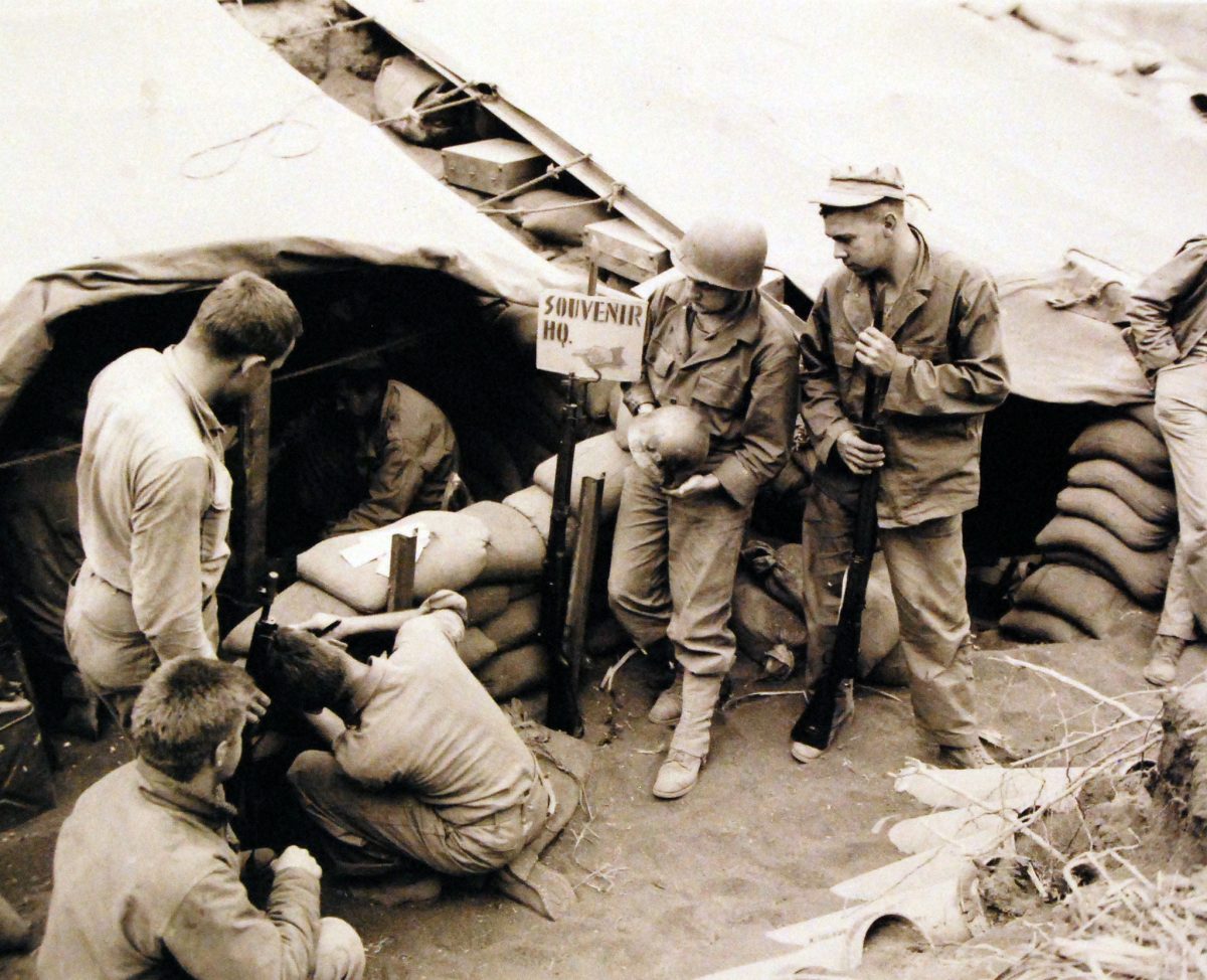 127-GW-304-115709 Battle for Iwo Jima, February-March 1945. Souvenir Headquarters D-2 NARA trophies Arisaka