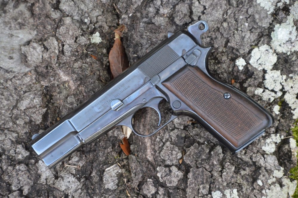 The Browning Hi-Power displayed on stone