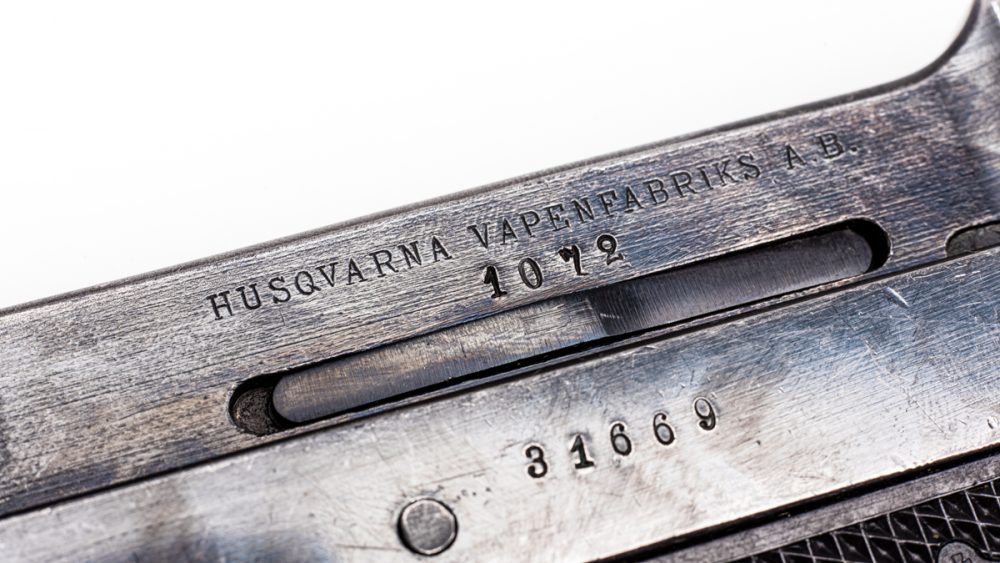 Its serial number range puts it in the standard Swedish Army contract and the gun has unit markings on the right side plate.