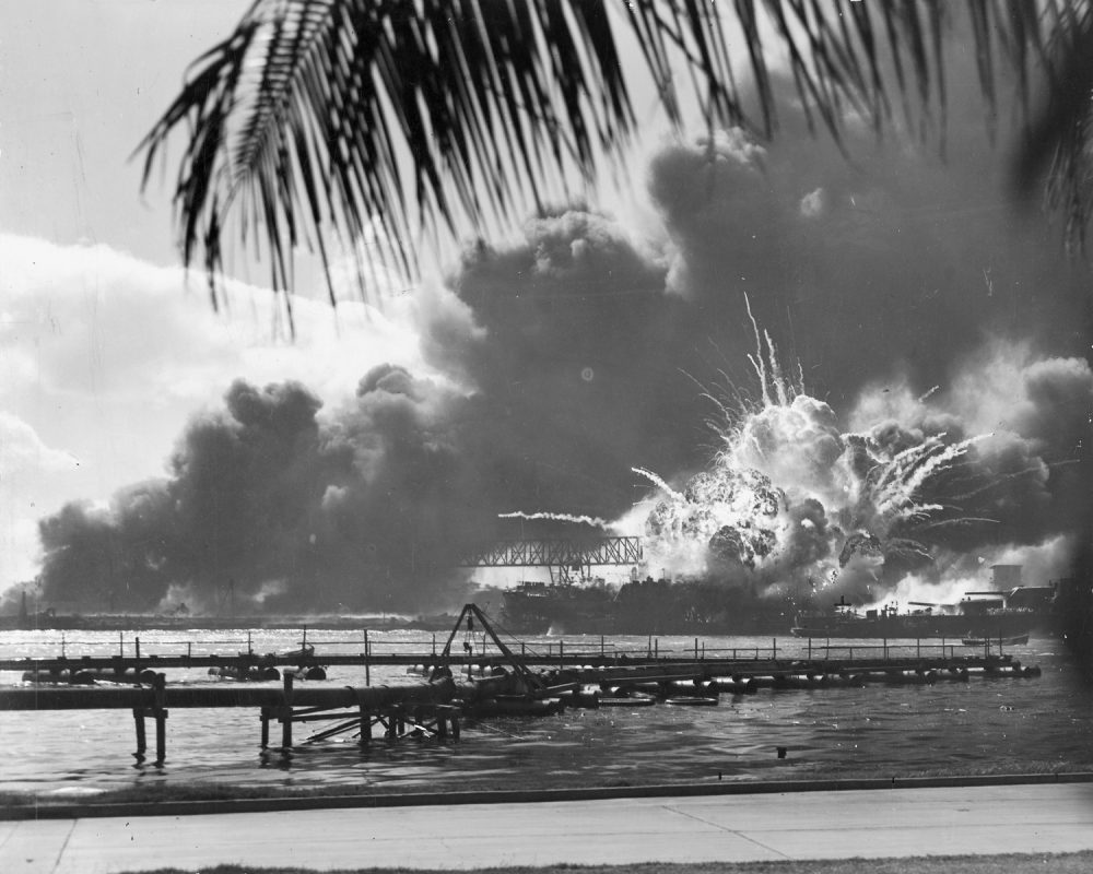 USS SHAW exploding Pearl Harbor Nara 80-G-16871