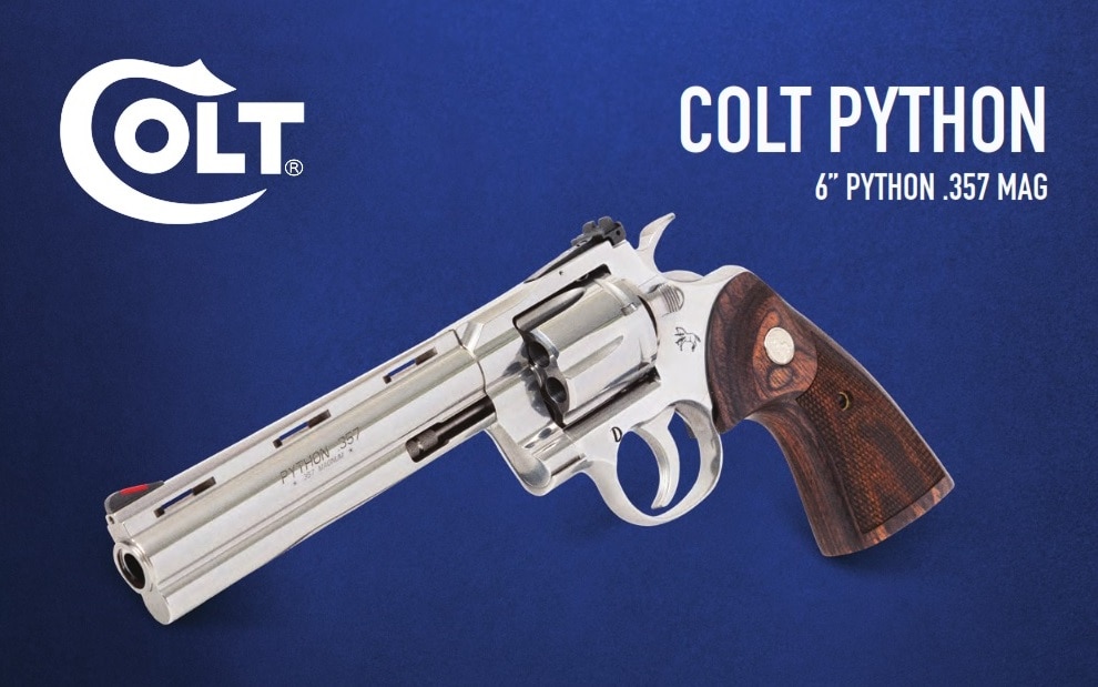 The new 6-inch barrel Colt Python has an unloaded weight of 46-ounces and an overall length of 11.5-inches.