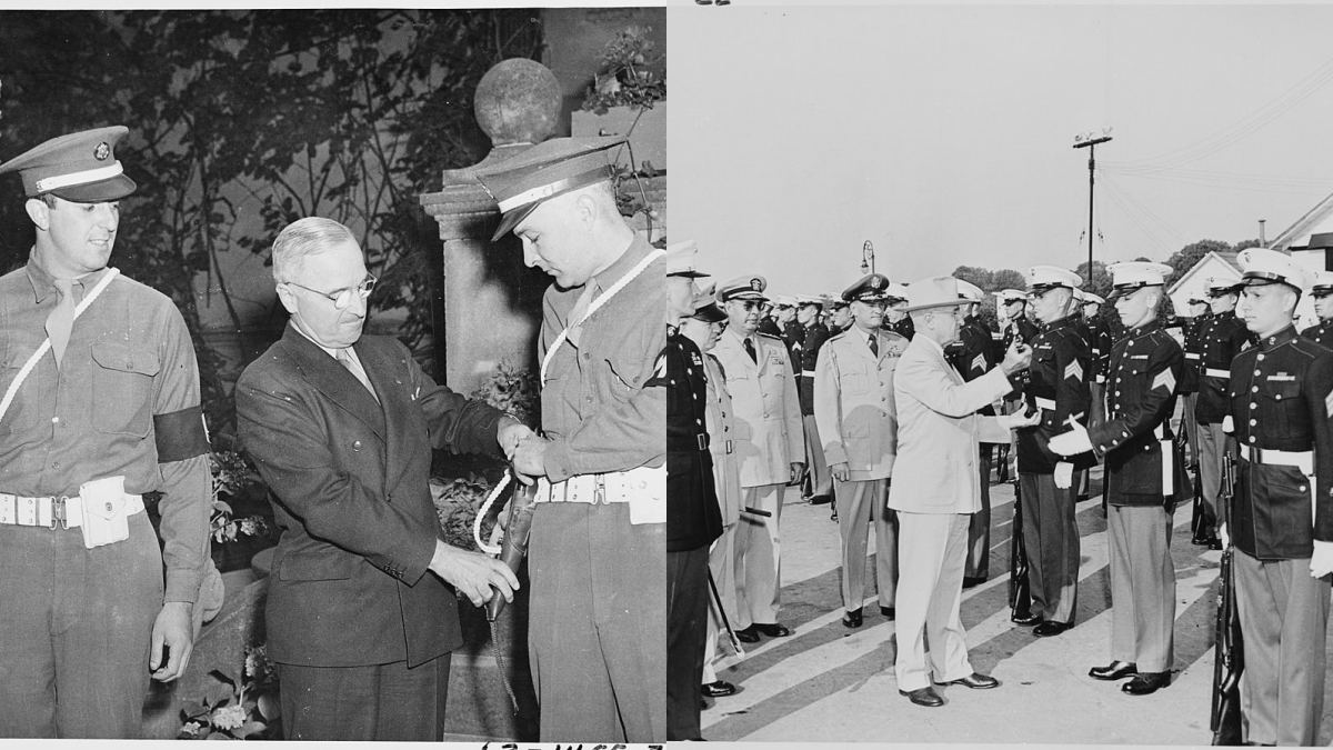 Photograph of President Truman inspecting