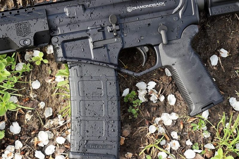A Diamondback DB15 pistol hanging out in the cherry blossoms, as they are known for
