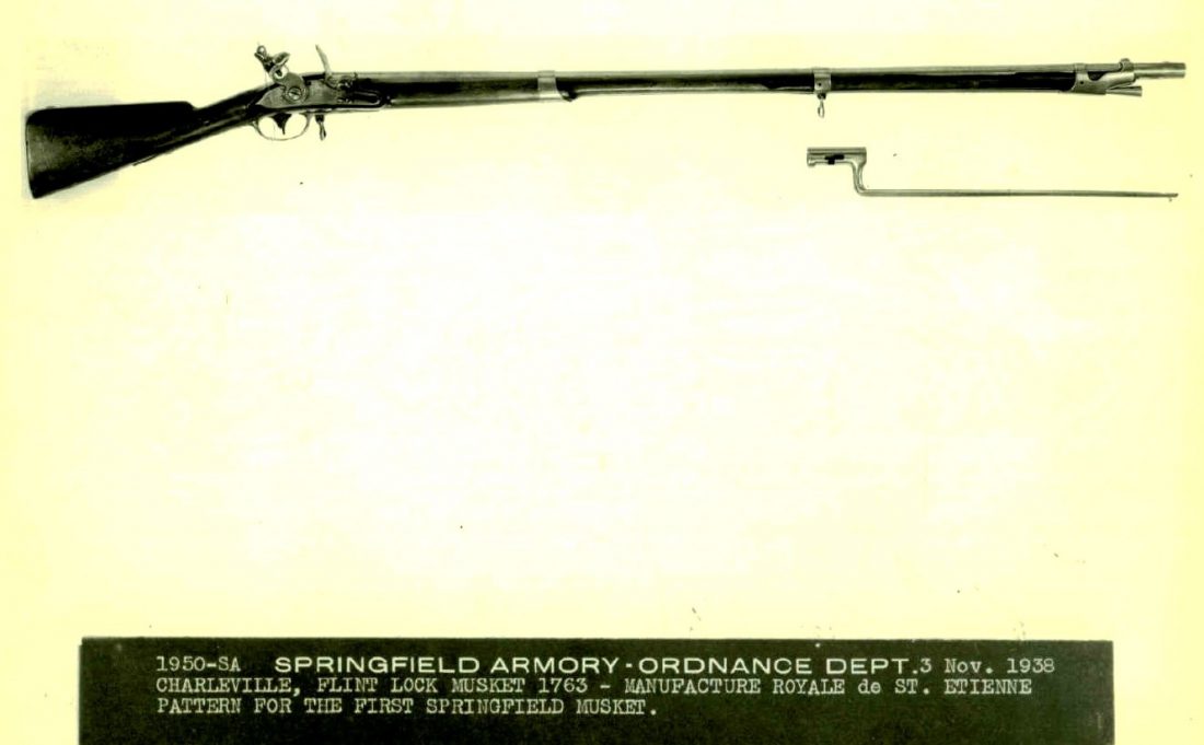 Charleville Flint Lock Musket bayonet U.S. on plate at rear of cock. Springfield 1795 1950-SA.A.1