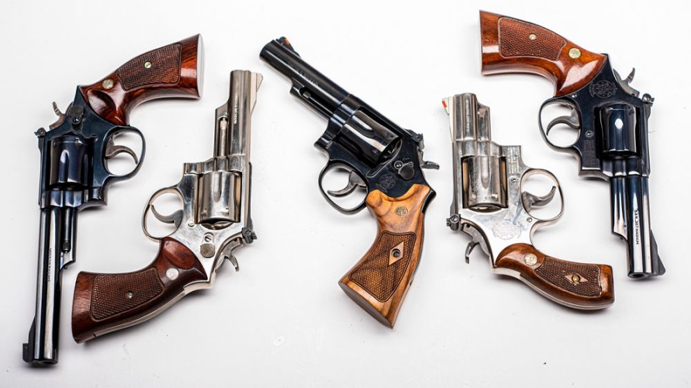 Smith Wesson Model 19 revolvers in a lightbox