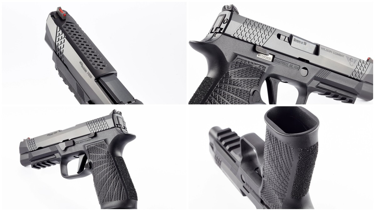 A lightbox collage of four close-ups of features on the Wilson Combat WCP320