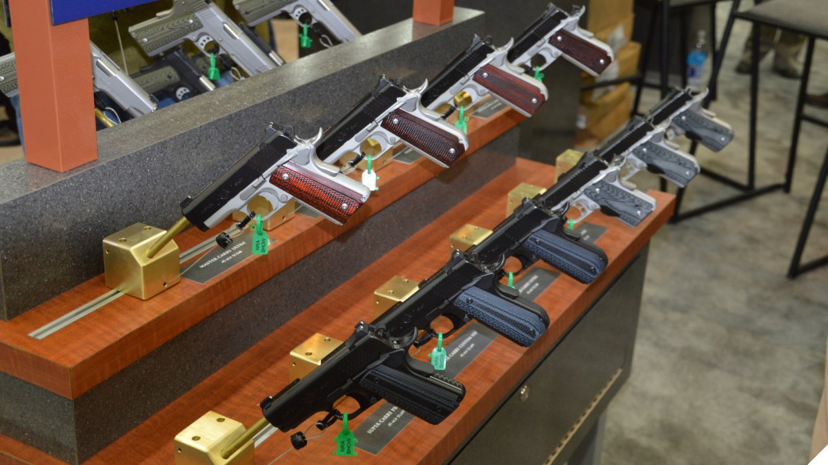 A rack of Kimber pistols
