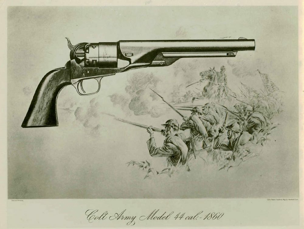 Right side view of an 1860 model Colt Army .44 caliber revolver. Round barrel 8180-SA.1