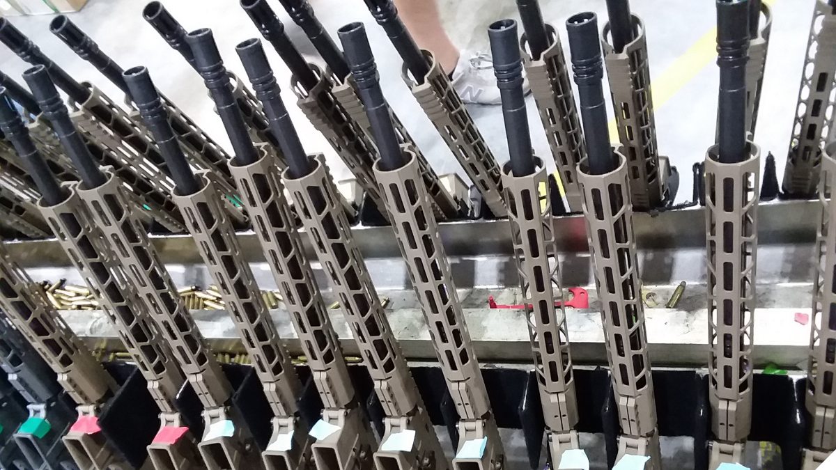 Rack of AR-15 rifles
