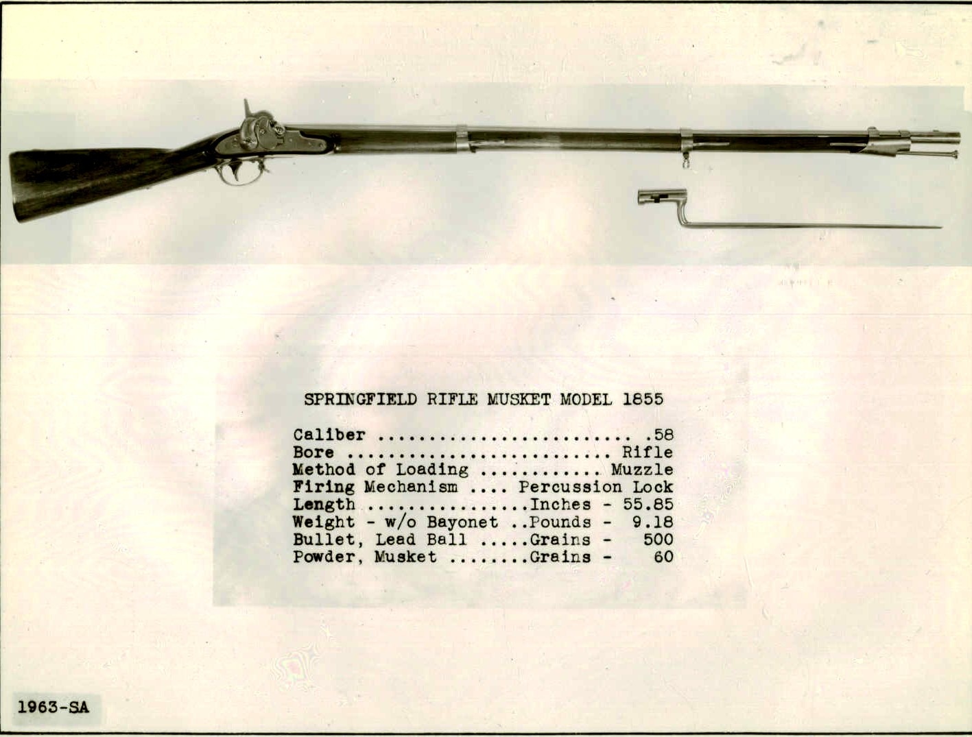 Springfield 58 cal 1855 model percussion lock musket 1963-SA.A.1