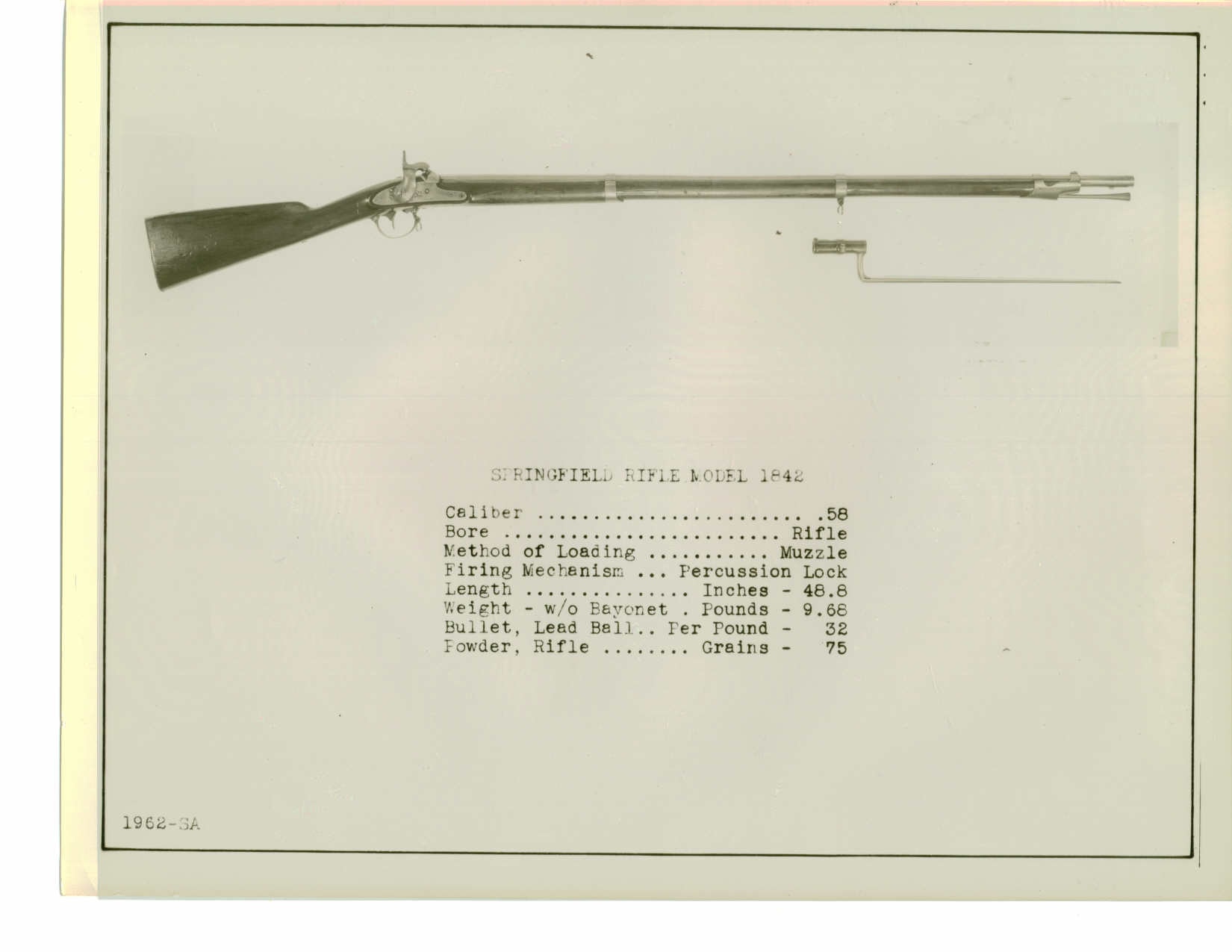 Springfield rifled musket 1842 percussion lock 1962-SA.A.1